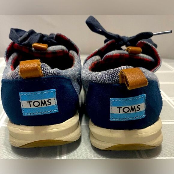 Toms Womens Sz 8 Chambray Del Rey Navy Lace Up Shoes Leather Type Accents - Picture 8 of 10